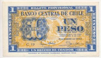 Chile 1943. 1P (1/10C) T:II Chile 1943. 1 Peso (1/10 Condor) C:XF Krause P#90c