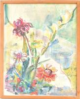 Gellérné B Éva (1956-): Virágcsendélet. Vegyes technika, papír, jelzett, üvegezett keretben, 68,5×47,5 cm