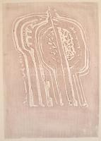 Somlai Vilma (1938-2007): Két fa. Rézkarc (?), dombornyomás, papír, lap alján kisebb szakadással, mű ép. Hátoldalán pecséttel jelzett, 48,5×34,5 cm