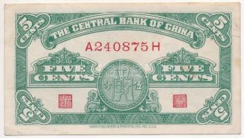 Kína 1939. 5c (5f) (Union Publishers & Printers Fed. Inc.) T:I-,II China 1939. 5 Cent (5 Fen) (Union Publishers & Printers Fed. Inc.) C:AU,XF Krause P#225a
