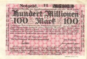 Német Birodalom/Weimari Köztársaság/Zittau/Bezirkverband u. Amtshauptmannschaft 1923.9.28. 100.000.000M T:II