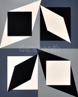 Victor Vasarely (1908-1997): Geometrikus kompozíció . Szitanyomat, papír, jelzett és számozott (77/90). Vasarely 75. születésnapja alkalmából megjelent mappából, 1984. Lap széle egészen apró foltokkal. 51x47 cm