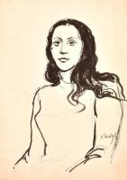 Élesdy István (1912-1987): Női portré. Lavírozott tus, papír, jelzett. 29×42 cm