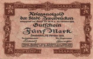 Német Birodalom/Császárság/Zweibrücken 1918.10.25. 5M, 20M T:I