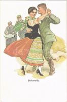 Polonaise. Lustigen Blätter (Serie VI Nr. 5.) / WWI German military art postcard, soldier dancing (fl)