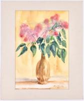 Barkóczi Gyula (1912-2016): Virágcsendélet. Akvarell, papír, jelzett és datált, paszpartuban, 48×32,...