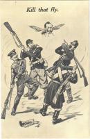 Kill that fly Wilhelm II mocking Anti-German propaganda art postcard. War Cartoons Series. No. 5007.
