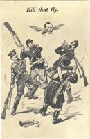 "Kill that fly" Wilhelm II mocking Anti-German propaganda art postcard. "War Cartoons" Series. No. 5007.