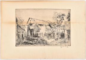 Aszódi Weil Erzsébet (1901-1976): Ruhaszárítás. Rézkarc, papír, foltos, 19×29 cm