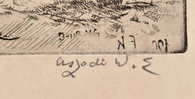 Aszódi Weil Erzsébet (1901-1976): Ruhaszárítás. Rézkarc, papír, foltos, 19×29 cm