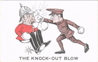 The Knock-Out Blow Wilhelm II mocking Anti-German military propaganda art postcard. National Series No. 2457D.