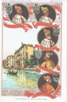 Venezia, Venice; Il Malipiero a S. Samuele nel Canal Grande. Venezia ed i suoi 120 Dogi. Anni 1457-1476 / Venice and its 120 Doges. N. 14. Art Nouveau, coat of arms, litho