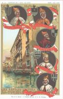 Venezia, Venice; Rio di S. Severo, Il Palazzo Grimani di S. M. Formosa. Venezia ed i suoi 120 Dogi. Anni 1521-1554 / Venice and its 120 Doges. N. 16. Art Nouveau, coat of arms, litho