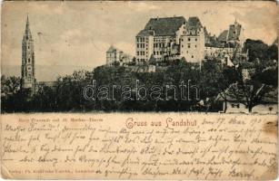 1901 Landshut, Burg Trausnitz mit St. Martins-Thurm / castle, church (EB)