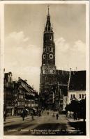 1930 Landshut, Altstadt, im Hintergrund die gotische St. Martinskirche mit dem 133 m hohen Turm erbaut 1407-1477 / church, old town, photo (EK)