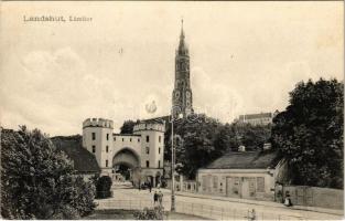 1909 Landshut, Ländtor / historical gate, church (fl)