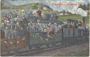 Üdvözlet a távolból... Osztrák-magyar első világháborús katonai lap vonattal / WWI K.u.K. military postcard with train. O.W.K. 407.