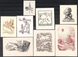 Haranghy Jenő (1894-1951): 8 db ex libris. Különféle technikák, papír, 2 db a hátoldalán pecséttel jelzett, 7,5x5 cm és 15x10,5 cm közötti méretekben
