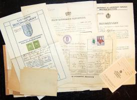 cca 1910-1970 Irat hagyaték 17 db főleg okmánybélyeges irat