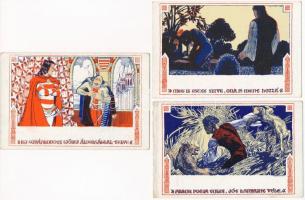 Fáy Aladár iparrajziskolai tanár rajzsorozata Arany János Toldi-jához - 5 db régi művészlap a sorozatból / Illustrations for Toldi signed by Fáy Aladár - 5 pre-1945 art postcards from the series