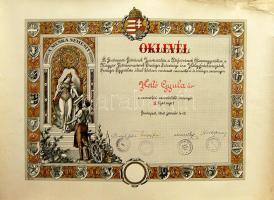 1931 Fodrászok ipartestülete: nagyméretű dekoratív oklevél