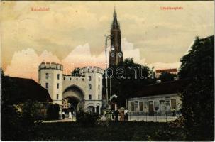 1907 Landshut, Landthorplatz / church, historical gate, litho (EB)