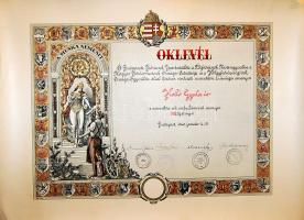 1940 Fodrászok ipartestülete: nagyméretű dekoratív oklevél