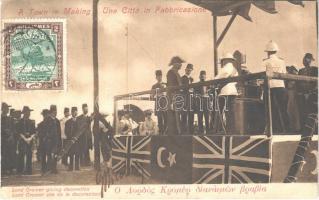 Port Sudan, A Town In the Making. Lord Cromer giving decoration. Lord Cromer at the official opening of Port Sudan (1909), flags (tear)