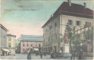 1913 Villach, Kaiser Josef-Platz, K.u.K. Pionir-Kaserne / street view, shop of Peter Weiss, Austro-Hungarian K.u.K. military sapper barracks (EK)