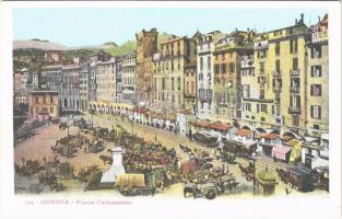 Genova, Genoa; Piazza Caricamento / street view, market, horse-drawn trams, shops