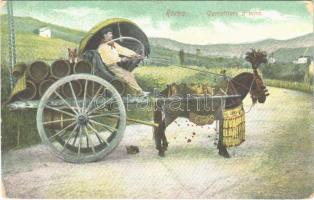 1908 Roma, Rome; Carrettiere a vino / wine cart (worn corner)
