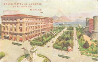 1931 Napoli, Naples; Grand Hotel de Londres / Italian hotel advertising card, tram, automobile (EK)