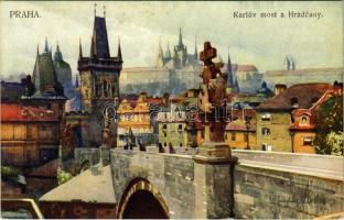 Praha, Prag; Karluv most a Hradcany / bridge. Nakl. F.J. Jedlicka v Praze I. 339. S. III. c 22. s: J. Setelíka