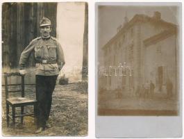 7 db I. VH katonai fotólap + 2 db háborús romok, temető, emlékmű képeslap