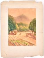 Sostarics Lajos (1896-1968): Budapest, rálátás a János-hegyre. Akvarell, papír, vékony kartonra kasí...