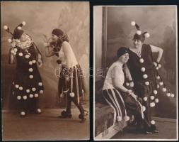 1929 Jelmezes hölgyek, 2 db fotólap Babai János kőszegi műterméből, 13,5×9 cm