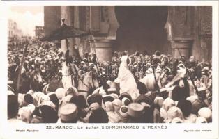 Maroc, Le sultan Sidi-Mohammed a Meknes / Mohammed V Sultan of Morocco in Meknes. Photo Flandrin