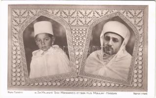 Sa Majesté Sidi-Mohammed et son fils Moulay-Hassan / Mohammed V, Sultan of Morocco with his son. Photo Flandrin
