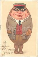 1911 Egg-shaped man, Easter greeting. Emb. litho (EK)