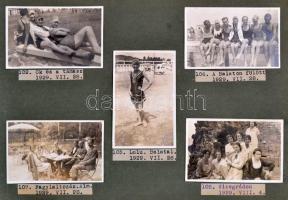 1929-1940 Családi fotóalbum kb. 270 db beragasztott képpel (Debrecen, Gyöngyös, Vác, Lillafüred, Bal...
