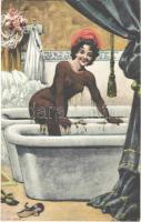 Erotic nude lady bathing at the mud spa. Heliokolorkarte von Ottmar Zieher (fl)