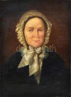 Jelzés nélkül: Biedermeier női portré. Olaj, vászon, dublírozott, restaurált, kisebb sérüléssel a vászon alján. 59x44 cm