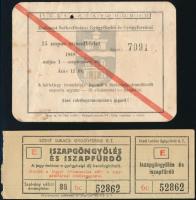 cca 1949 Budapest Székesfőváros Gyógyfürdői és Gyógyforrásai strandbérlete + Szent Lukács gyógyfürdő Rt. iszapgöngyölés és iszapfürdő jegy, összesen 2 db