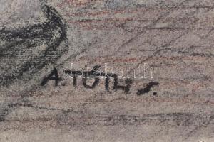 A. Tóth S. jelzéssel: A kandeláber fényében. Kréta, karton, szélén kisebb szakadással, 65x47 cm