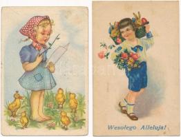 9 db RÉGI motívum képeslap: gyerek, üdvözlő / 9 pre-1945 motive postcards: children, greeting