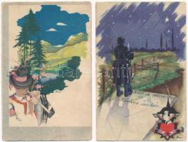 13 db RÉGI motívum képeslap: gyerek, népviselet / 13 pre-1945 motive postcards: children, greeting, folklore