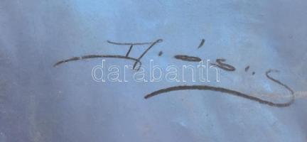 Diósi Sándor (1900-1949): Balerina kék ruhában. Pasztell, papír, jelzett. Díszes, kissé sérült üvege...