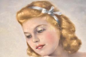 Diósi Sándor (1900-1949): Balerina kék ruhában. Pasztell, papír, jelzett. Díszes, kissé sérült üvege...