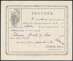 1927 Zirc, Czobor Béla kéményseprő mester díszes nyugtája