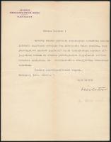 1935 Bp., Országos Társadalombiztosító Intézet Vezérigazgató fejléces levélpapírjára írt levél, Weiss István aláírásával